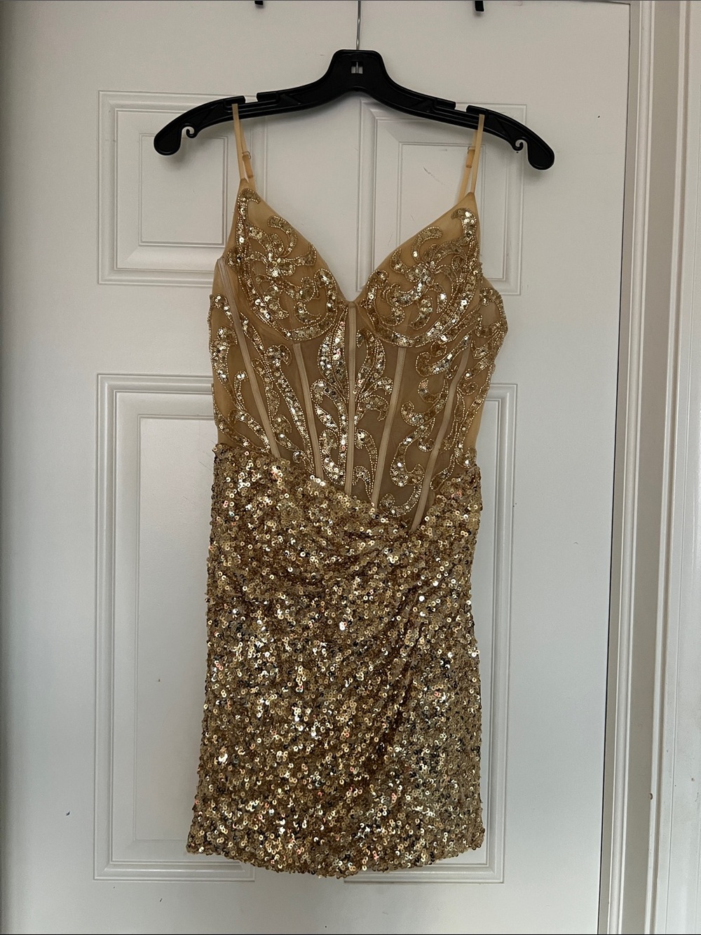 Gold Sequin Mini Dress with Embellished Bodice SIZE MEDIUM WORN ONCE